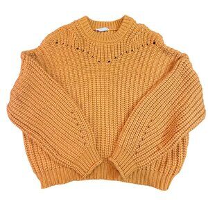 Elodie Mustard Yellow Ribbed Chunky Knit Sweater Large Womens Cozy Pullover